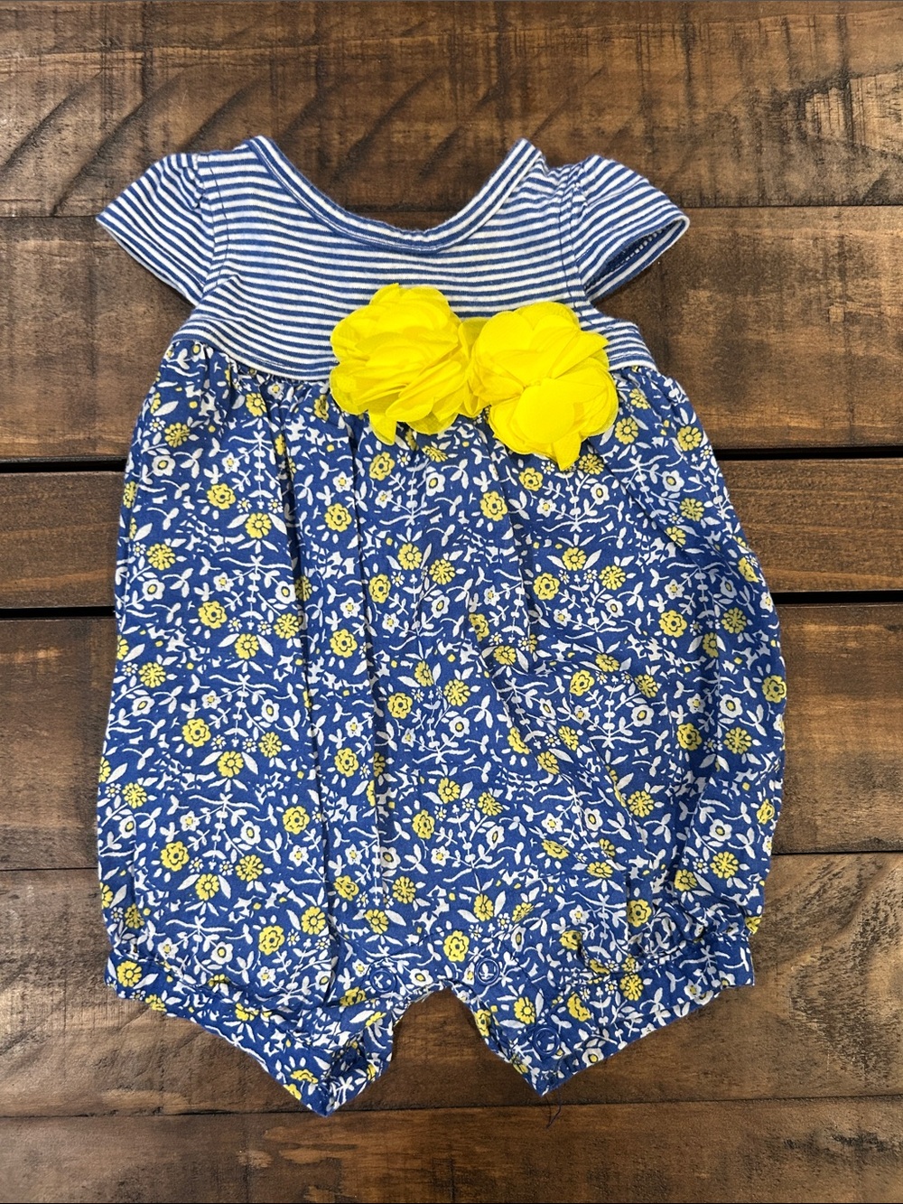 Just One You by Carters Blue Floral Baby Romper with Yellow Flower Accents